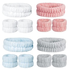 Spa Face Headband Wrist Wash Band Set, Microfibre Face Makeup Headbands, Wrist Wash Band, Absorbent Sweatband, Face Band for Make-Up, Pack of 12