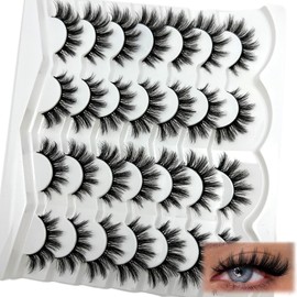 etokdos Wispy Lashes Cat Eye C Curl, Faux Mink Strip Lashes Pack, Natural Short 18mm Long False Eyelashes Bulk, 14 Pairs