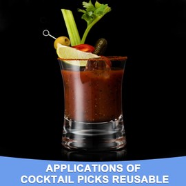 GLOKUUCA Cocktail Picks - 5 Pack Reusable Metal Cocktail Skewers Food Toothpicks Fits for Drinks Fruit Olives Appetizers - Stainless Steel Cocktail Sticks - (5.12-inch Silver Tone)