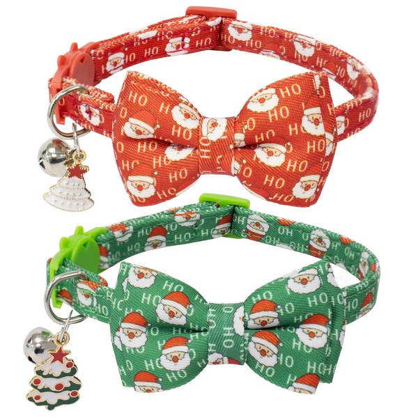HSIGIO Christmas Cat Collar with Bells, Breakaway Cat Bowtie Collars,
