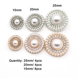 Wiosny 16PCS Metal Button Rhinestone Faux Pearl Buttons Embellishments Set for Coat，Suits，Knitting Sweaters, Sewing Crafting, Replacement, Handmade Crafts (25mm（1"） 20mm（4/5"） 15mm（3/5")，Silver)