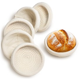 Mini cestino per lievitazione Banneton (14 cm, set di 6), in corda di cotone naturale, cestino piccolo e fodera, cestino per lievitazione di lievito naturale per ciotole per pane e piccoli pani