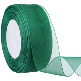 Hapeper 1-1/2 Inch Sheer Organza Ribbon, 50 Yards/Roll (Dark Green)