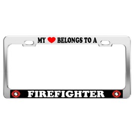 Product Express My Heart Belongs to A Firefighter #4 CAR Accessories TAG License Plate Frame