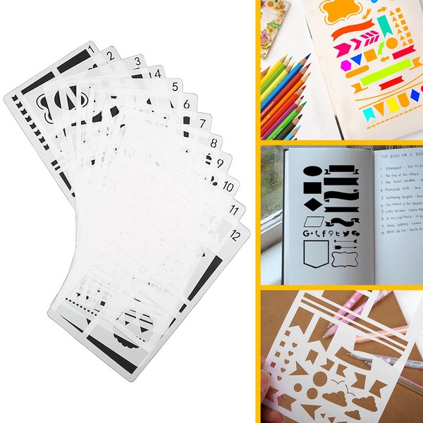 Hip Mall 12 Pack Bullet Journal Stencil Plastic Planner Plantilla de Dibujo para Bricolaje