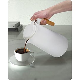 Baffect Thermal Carafe, 34oz Thermal Vacuum Carafe with Glass Liner and Wood Handle Insulated Coffee Carafe for Coffee Tea Hot or Cold Drinks(1 Liter, White)