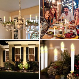 12 Set Halloween Christmas Window Candles Lights with Timer Battery Operated Electric LED Taper Candles Flameless for Windows, Gold Candle Holders, Suction Cups & 24 PCS Battery Included (12 Set)