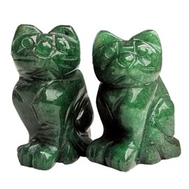 Manekieko 2 Pieces Natural Green Aventurine Happy Cat Crystals and Healing Stones Figures Collectibles, 1.5 Inch Office Decor