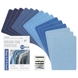 Iron on Patches for Jeans Kit, 15PCS Patches for Jeans, Iron on Denim Patches for Inside Jeans, Clothing, Denim, Knee, Pants 3.8" by 5" (Five Color)
