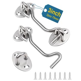 3 Inch Storm Hook, Leryati Storm Hook, Stainless Steel Cabin Hook with Eyelet, Gate Hook Lock with Screws, Hook and Eye Lock Latch, Door Storm Hook