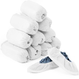 LATRAT Pack of 100 Disposable Overshoes Waterproof Disposable Nonwoven Shoes for Cleaning Carpet Floor Protection - White