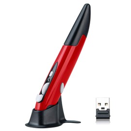 Wireless Pocket Pen Mouse/Songway 2.4GHz USB Optical Portable Mouse Mice/Adjustable 1600 DPI Handwriting Mouse with Pen Stand/for Desktop PC Computer Laptop Tablets (Red)