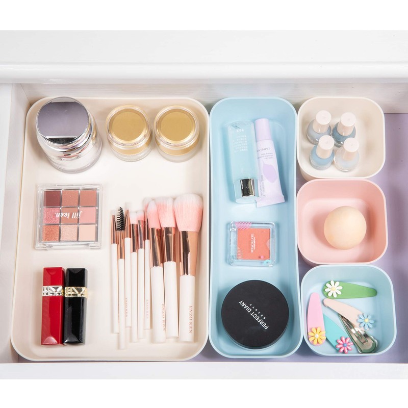 Backerysupply Set Of 12 Beige Color Plastic Desk Drawer Organizers