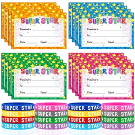 Junkin 32 Pcs Star Student Certificate Award Wristband Happy Birthday Certificate Recognition Gifts Congrats Celebrity of the Week Month Award for Back to School Classroom(Star Style)