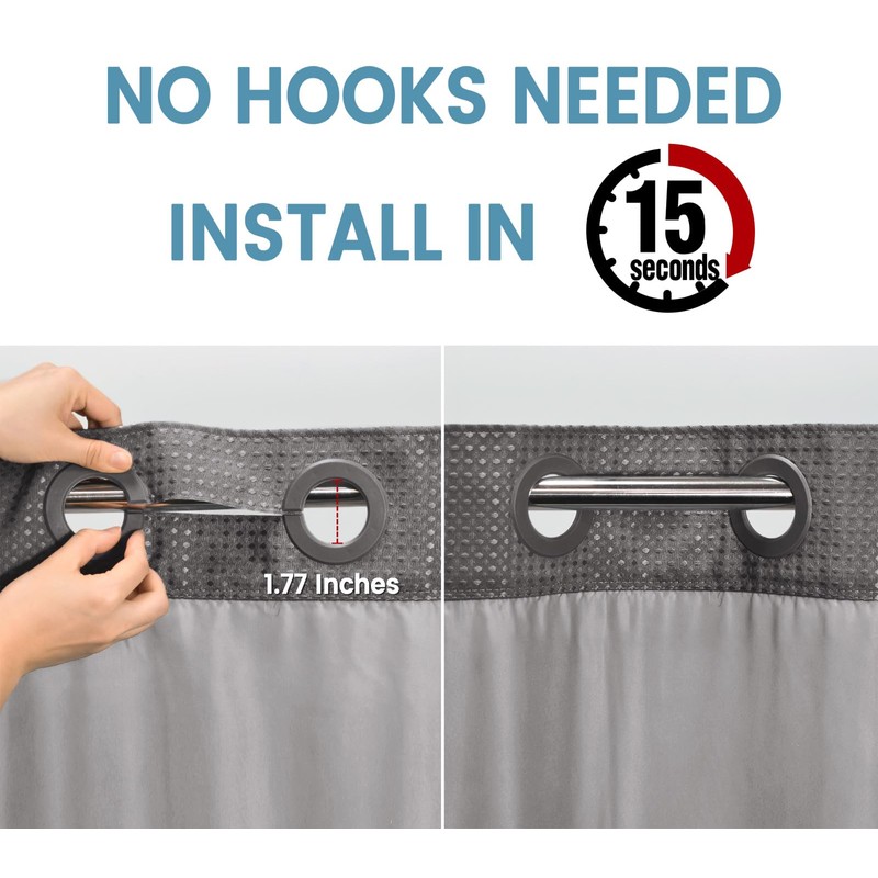 EUTXL Charcoal Grey Stall No Hook Shower Curtain with Snap