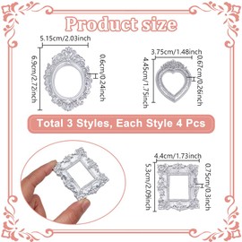 NBEADS 12Pcs 3 Styles Vintage Resin Picture Frame, Silver Mini Photo Frame Antique Mini Resin Jewelry Display for Jewelry Photography Photo Frame Decor Accessories