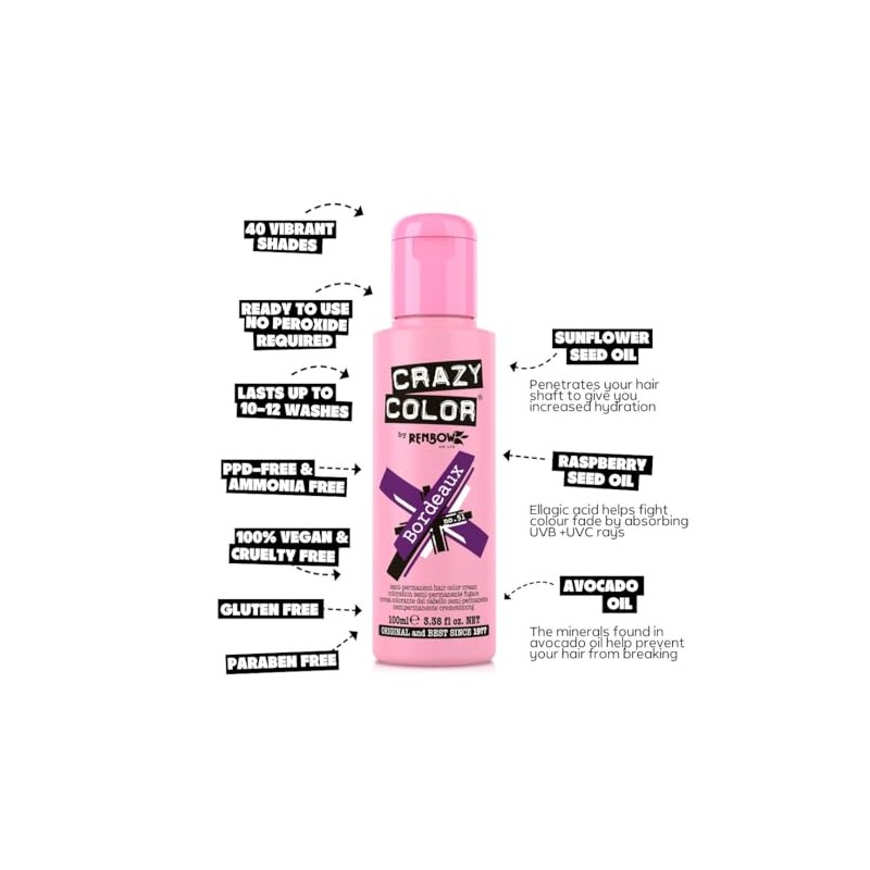 Crazy Color Bordeaux Red Hair Dye 100ml
