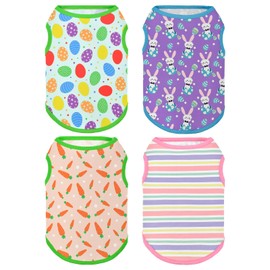 Vehomy 4-Pack Easter Dog Shirt Easter Bunny Dog Shirts Easter Egg Dog Sleeveless Clothes Outfit Pet Easter Tank Tops Vests with Easter Egg Stripe Rabbit Carrot Patterns for Small Medium Dogs XS