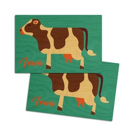 Iowa, Cow, Dark Brown, Geometric, (4x6 Birch Wood Postcards, 2-Pack Stationary, Rustic Home Wall Decor)
