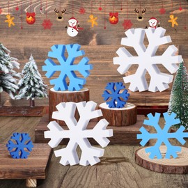 Bucherry 6 Pcs Winter Wooden Snowflakes Decorations Farmhouse Christmas Decor 3 Sizes Winter Country Ornaments Wood Slice Tree Decorations Winter Wood Snowflake Cutouts for Home Tray (Mixed Color)