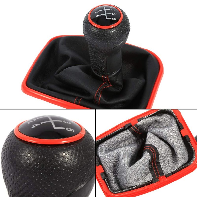 Qiilu 5 Speed Car Gear Shift Knob Gearstick Gaiter Boot