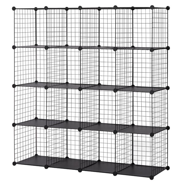 eSituro Boltless Shelving 16 Storage Cubes, Heavy Duty Wire Mesh Shelves, Wire Mesh Bookcase, Modular Display Rack SGR0083