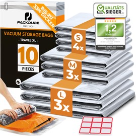 PACKDUDE® Vacuum Bags Travel to Roll I Pack of 10 I Space-Saving Vacuum Bags for Suitcases & Backpack I Compression Bags Travel I Vacuum Bags for Clothing Travel I Vacuum Bags for Clothes Travel