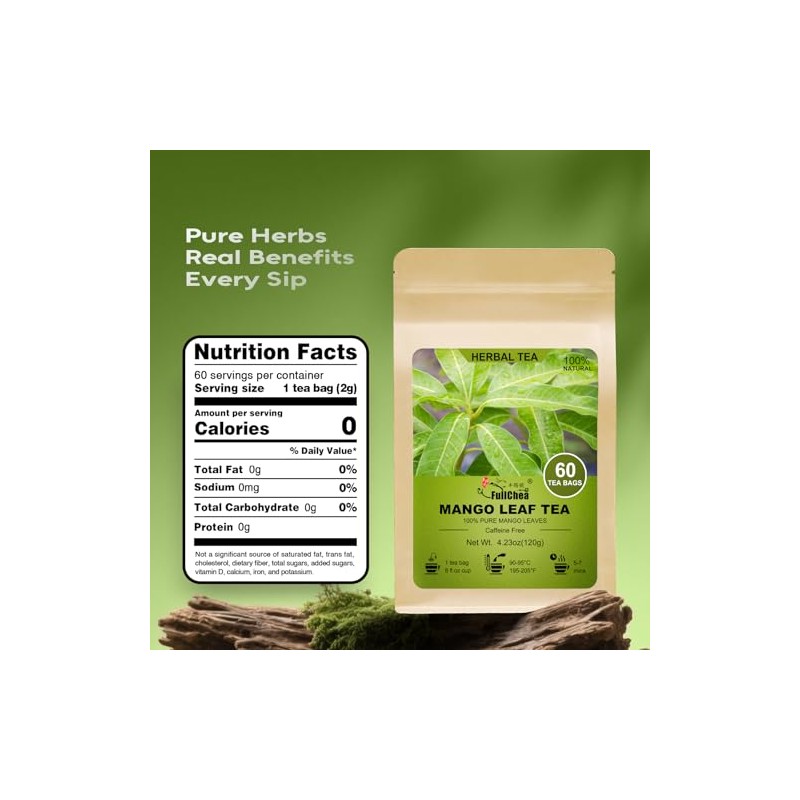 FullChea - Mango Leaf Tea Bags, 60 Count, Dried Mango