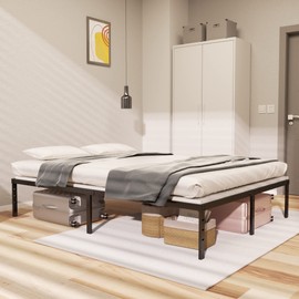 ALDRICH 14 Inch Metal Bed Frame Queen Size - Double Black Basic Steel Slats Platform, Easy Assembly Heavy Duty Noise Free Bedframes, No Box Spring Needed