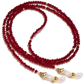 BILIONE Crystal Beaded Eyeglasses Chain for Women and Girls, Eye Glasses Holders Around Neck, Sunglasses Strap Holder (Red)