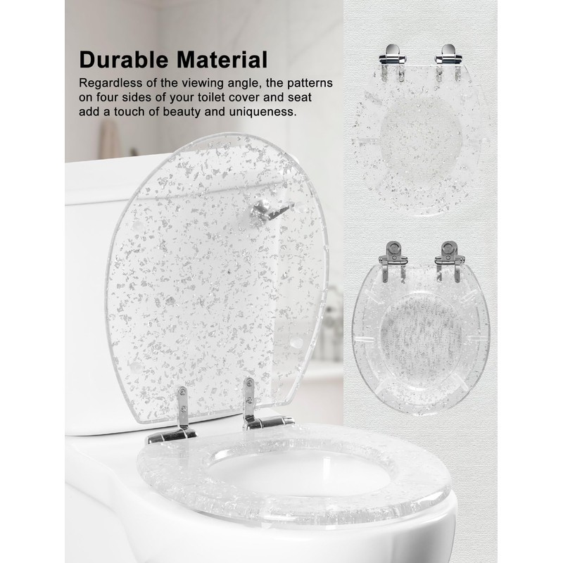Resin Toilet Seat Round with Easy Clean Adjustable Hinges, Soft