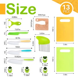 13PCS Toddler Knife Set- Kids Knifes for Real Cooking,Montessori Toy Safe Kitchen Knife Set for Toddler, Cutting Board,Gift for 3-12 Year Old Girl Boy