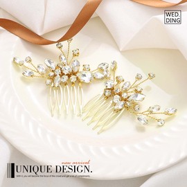 Unicra Peine dorado para novia con diamantes de imitación, accesorio para el cabello para mujeres y niñas (dorado)