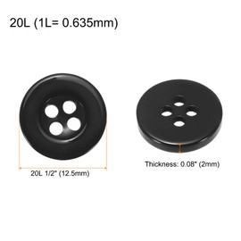 sourcing map 10pcs 20L Sewing Buttons 1/2"(12.5mm) Resin Round Flat 4-Hole Craft Replacement Buttons for Coats Sewing Clothing and DIY, Black