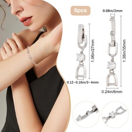 Beebeecraft 6Pcs Bracelet Extender Clasp Cubic Zirconia Necklace Fold Over Clasp Platinum Color Foldover Extension Clasp Set for DIY Jewelry