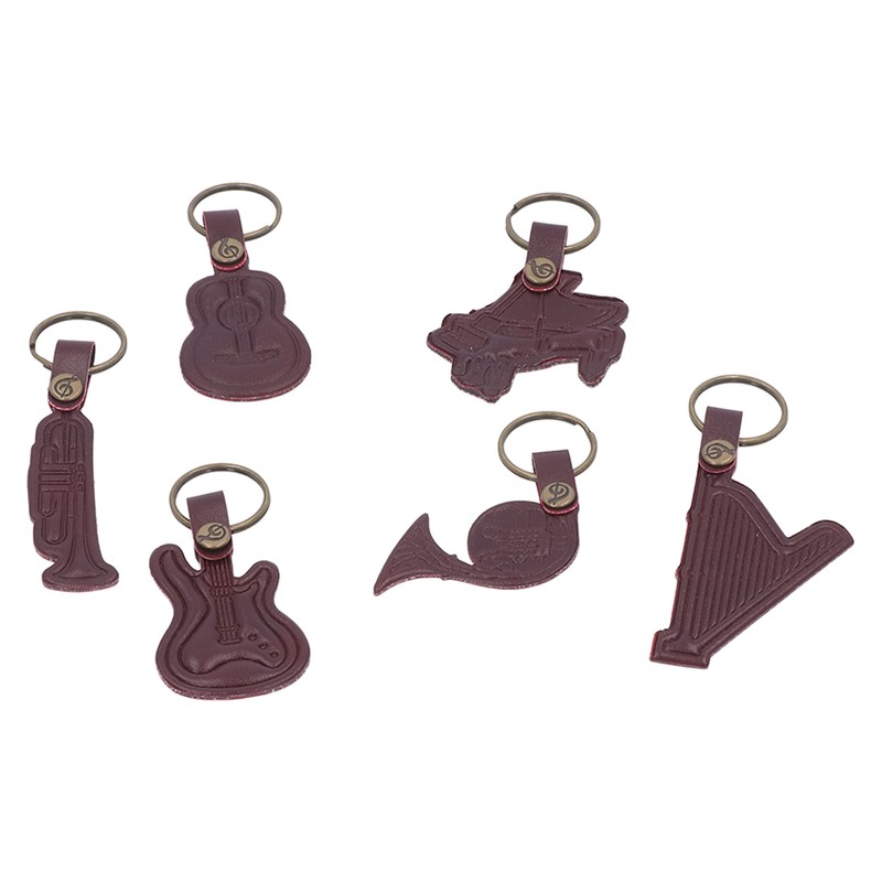 7PCS Cowhide Musical Instrument Keychains Mini Guitar Violin Horn Bass