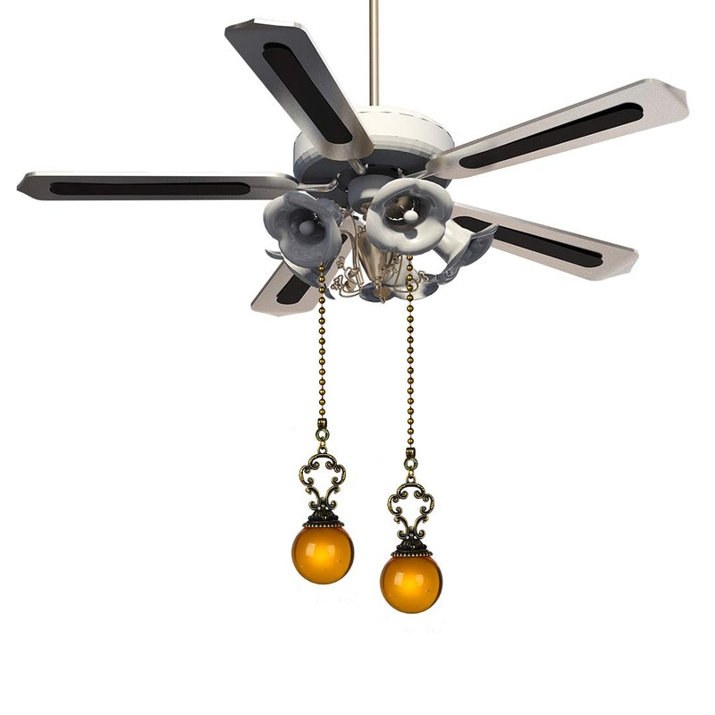 Set of 2 Vintage-Style Amber Fan Pull Ceiling Fan Chain