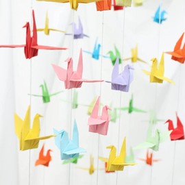 Colorful Paper Crane Hanging Garlands (3stringsX 5.2ft), Origami Birds Streamers for Bridal Shower, Baby Shower Birthday Party Supplies