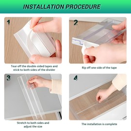 Drawer Dividers, 6 Pack Expandable Drawer Organisers Clear Plastic Drawers Separators, Adjustable Range of 27.6-52 cm Drawer Inserts for Wardrobe for Clothing Kitchen Utensils & Office Storage
