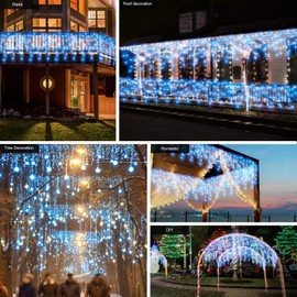 CORST 10M Outdoor Curtain Lights Plug in, Window Curtain Fairy Lights for Eaves,Long Outside Fairy Light Icicle Lights, 400LEDs Connectable with Remote for Xmas,Gazebo Decor(Blue+White)
