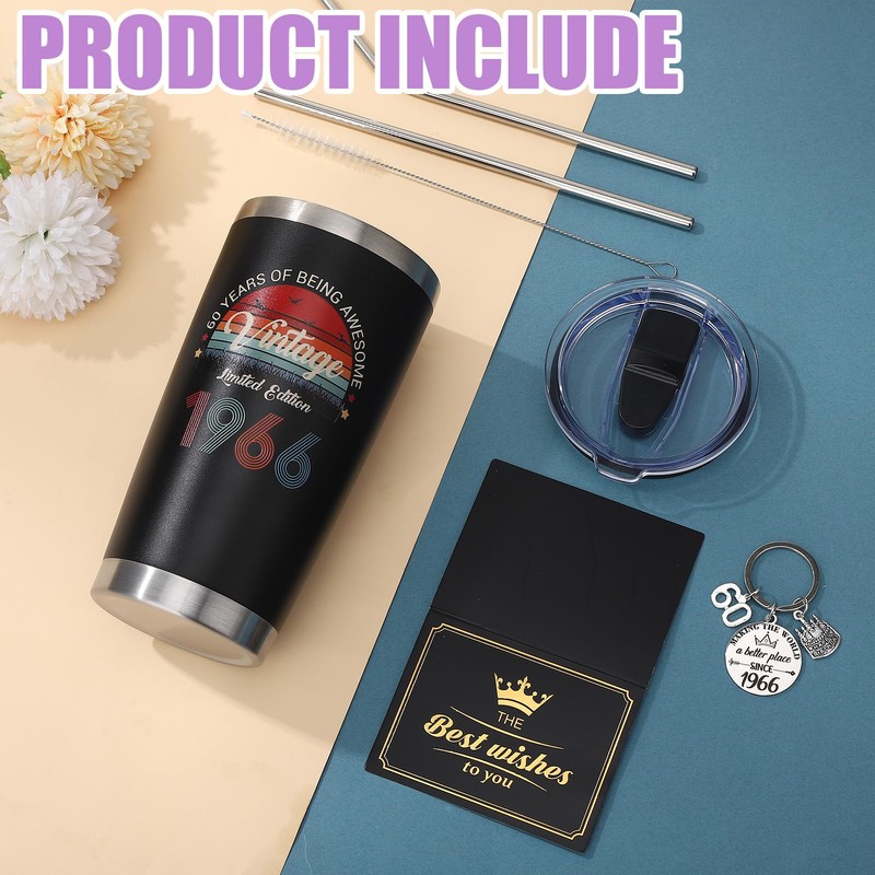 saerryor 60th Birthday Gifts for Men Women,20oz Insulated Tumbler Keyring