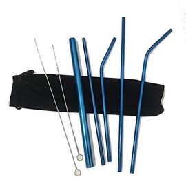 Industrial Revolution 4PCS/7PCS Stainless Steel Metal Straws Reusable Straws for 20 30 OZ Yeti Tumbler Cold Beverage with Stylish Pattern (7 pcs Set - Blue)