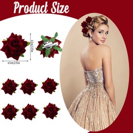 6Pcs Rose Hair Clips Rose Brooch Floral Clips Burgundy Rose Clips Floral Hair Clips for Women Wedding Party Valentine's Day Hair Accessories