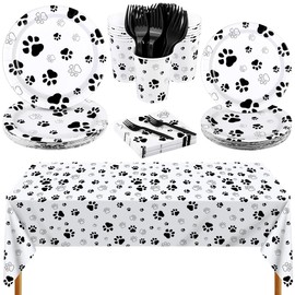 Kochorie 121 Pieces Black Dog Paw Print Party Supplies Tableware Set
