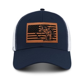 PresPF Mesh Leather Pattern Fishing Hat for Men, Father's Day Fishing Gifts for Dad, American Flag Men Fish Hat Birthday Gift for Dad from Daughter Blue