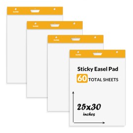 SUNEE Sticky Easel Pads, 25x30 Inches, 30 Sheets/Pad, 4 Pack – Self Stick Flip Chart Paper for Whiteboards, Premium Large White Chart Paper