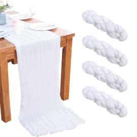 4 Pack White Cheesecloth Table Runner 35x120 Inch Boho Gauze Fabric Cheese Cloth Table Runner 10Ft Rustic Romantic Sheer Table Runners for Wedding Party Bridal Baby Shower Long Table Decoration