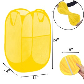 Aplter Pop Up Laundry Basket Mesh Collapsible Laundry Basket Foldable Popup Hamper for Bedroom, Dorms, Travel, Cruise, Yellow