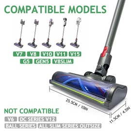 Vacuum Head Hardwood Floor Attachment for Dyson Cordless Vacuum V7 V8 V10 V11 V15 G5 V8 slim, Replacement Cleaner Head full-area LED Green Light, Quick-Release Design for Hard Floor Short Pile Carpets