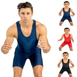 4 Time All American Wrestling Singlet: Black, Navy Blue, Red, Teal sizes 4XS-5XL (XL 191-220 lbs., Navy)